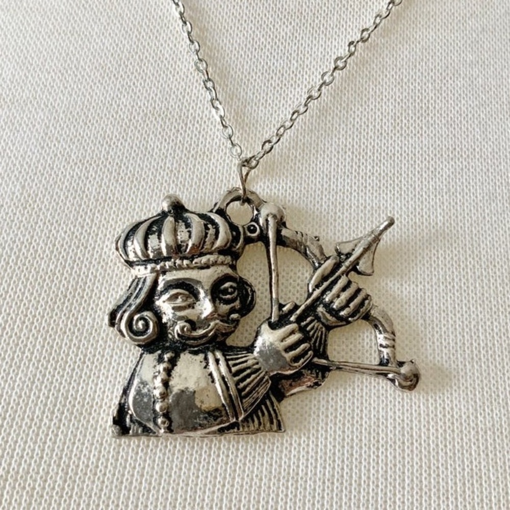 Vtg King of Hearts Cupid Archery Pendant Necklace